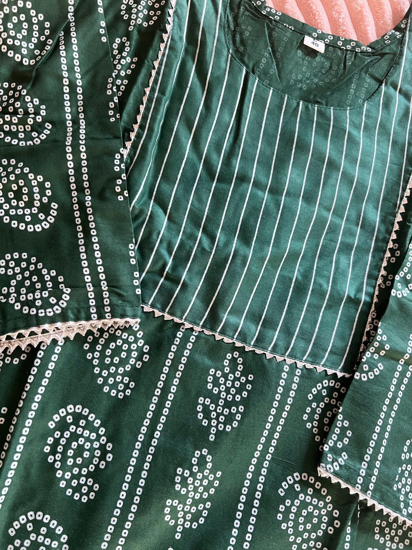 Bottle green cotton 2-piece kurti set