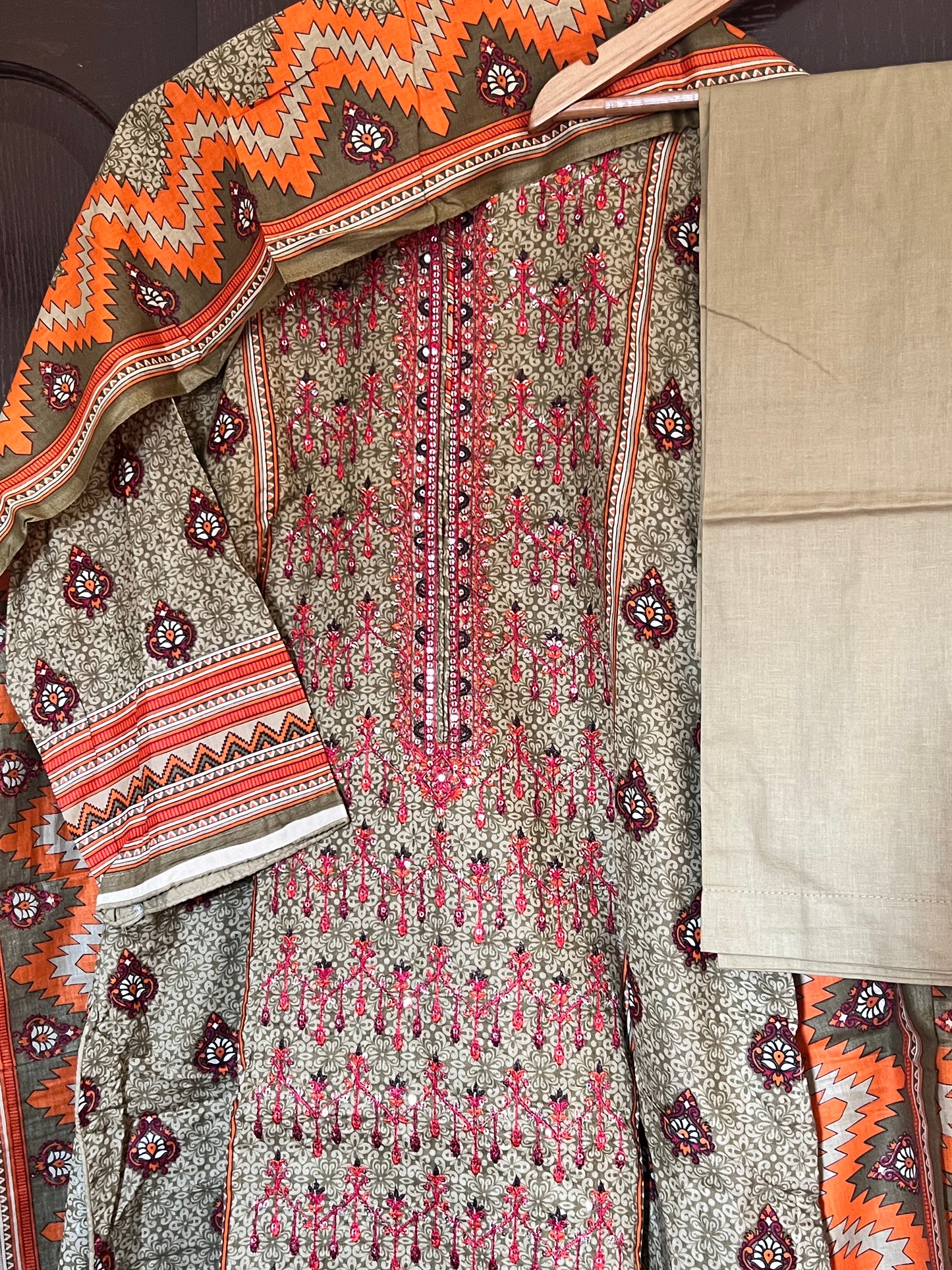 Pakistani cotton salwar kameez with sequins work