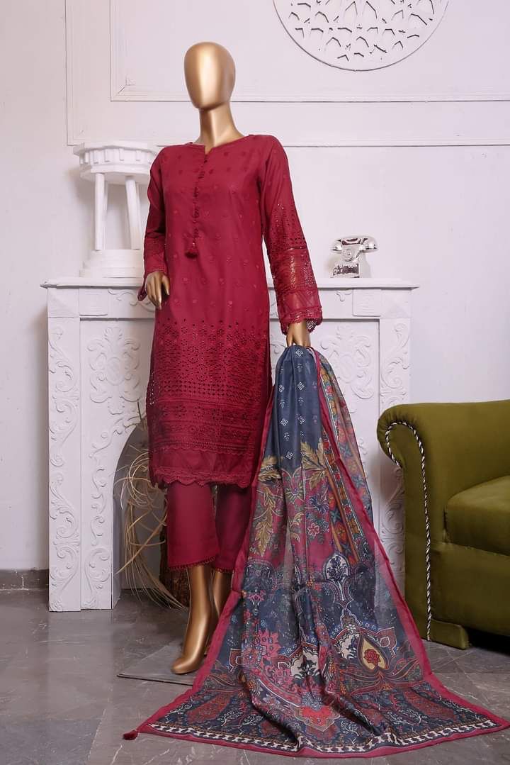 Regal Ruby: Sadabahar Chikankari Formal Lawn 3-Piece Set
