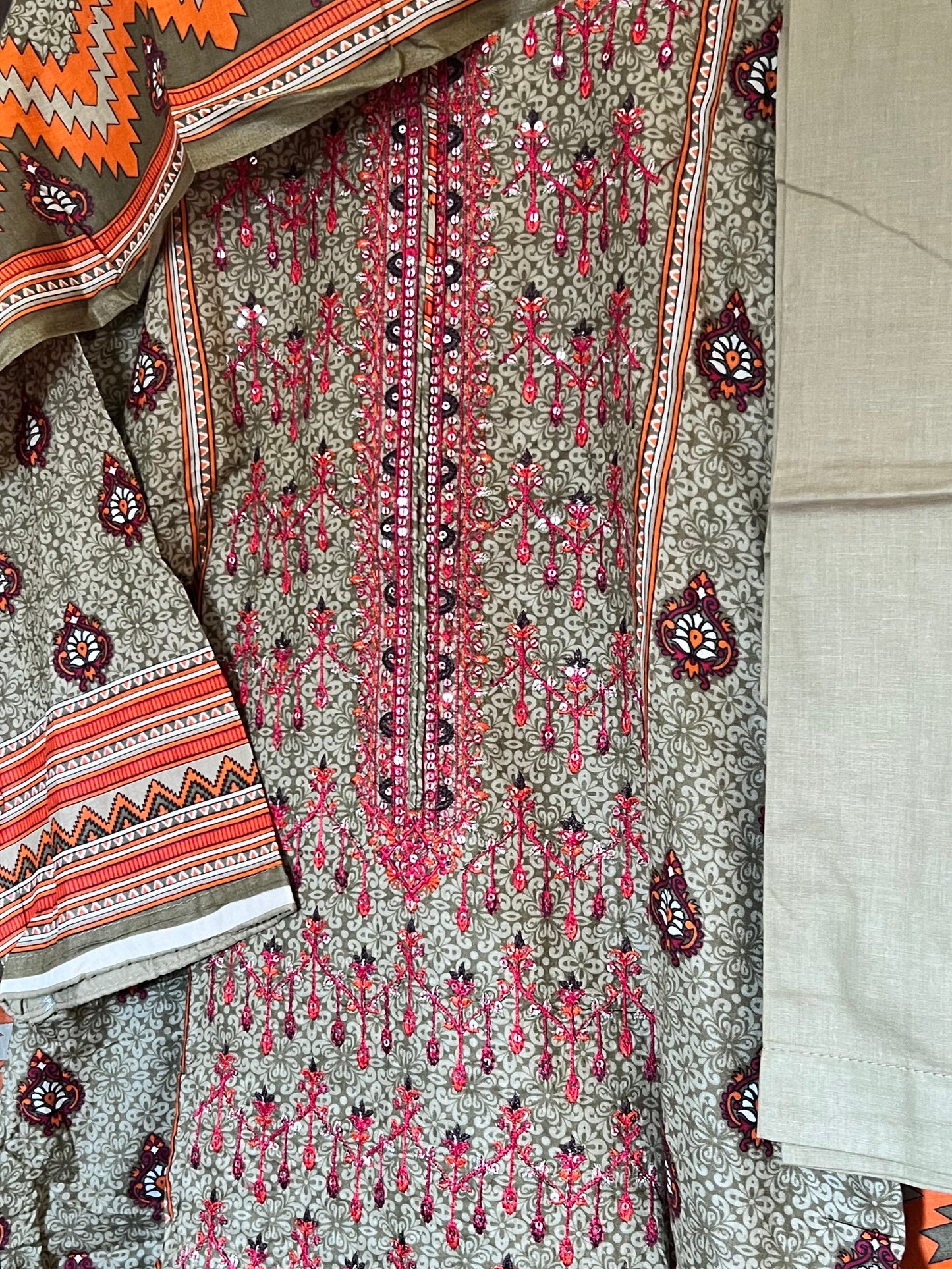 Pakistani cotton salwar kameez with sequins work