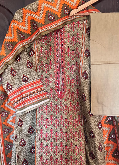 Pakistani cotton salwar kameez with sequins work
