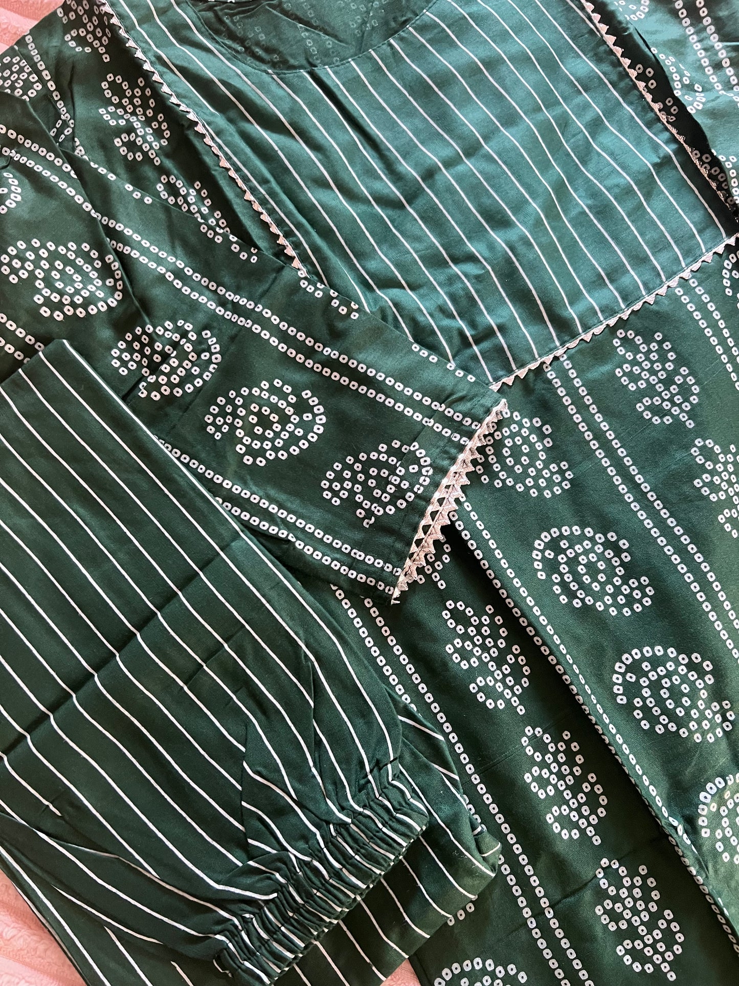 Bottle green cotton 2-piece kurti set