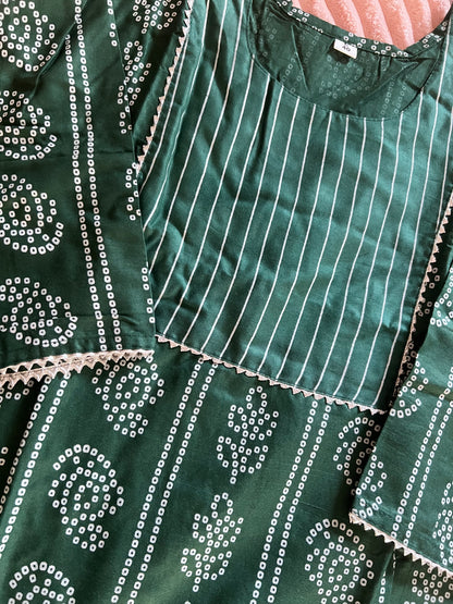 Bottle green cotton 2-piece kurti set