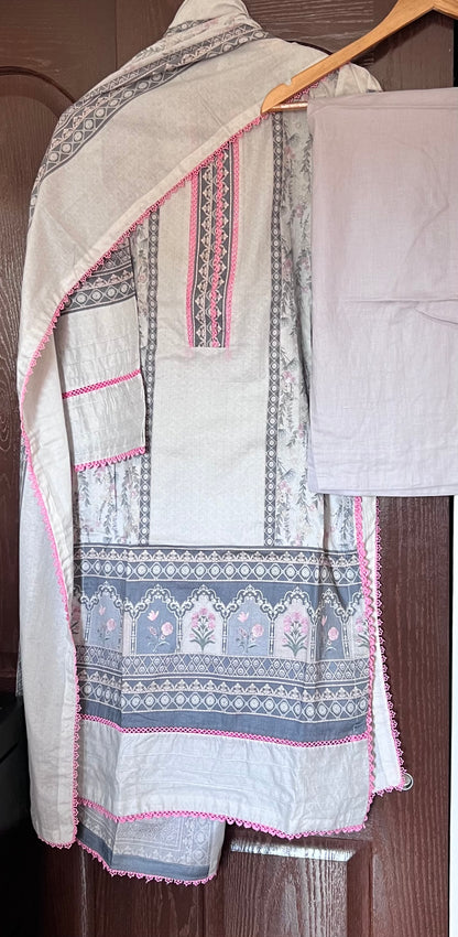 Printed Cotton Salwar kameez with dupatta and pant