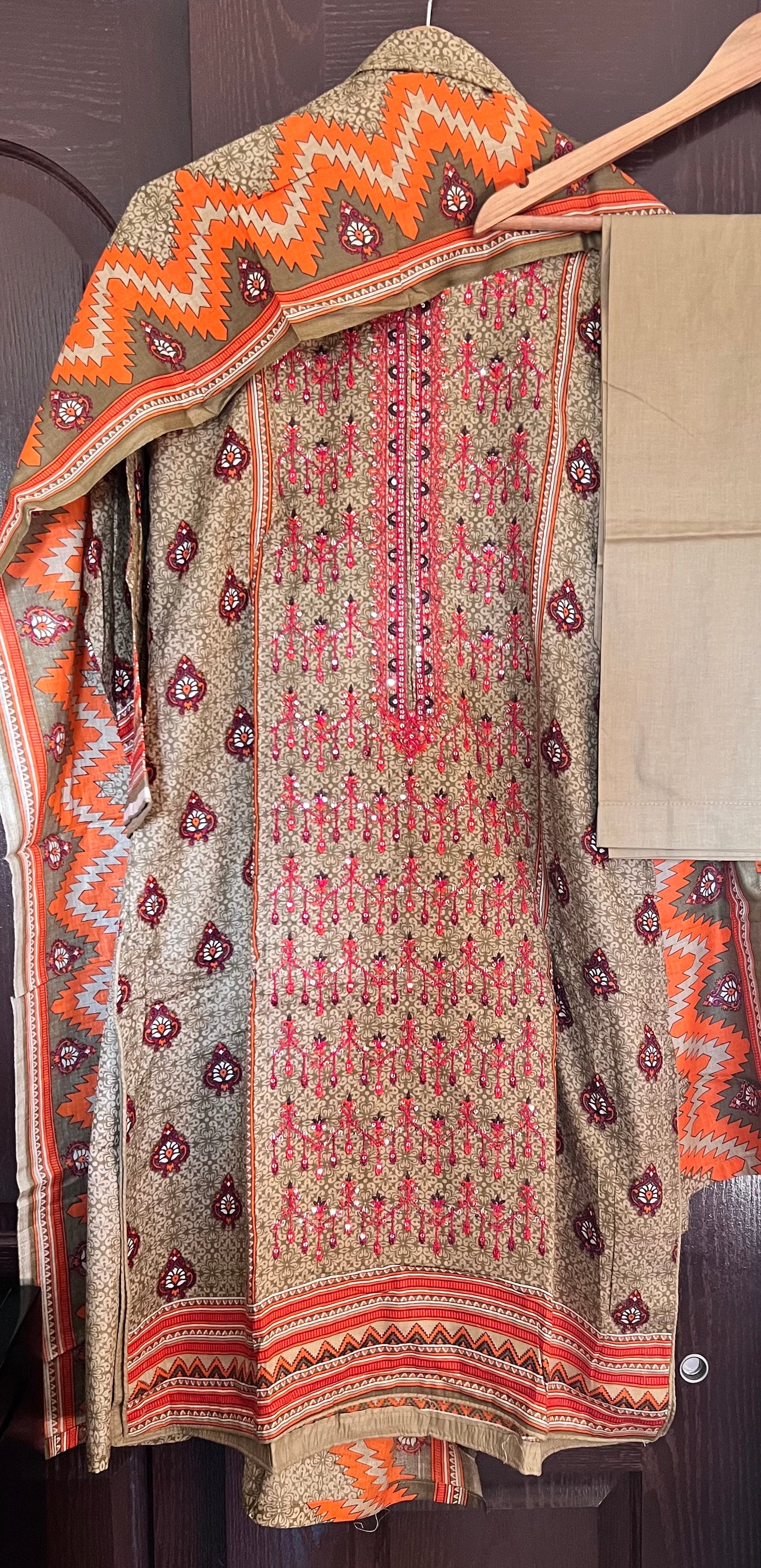 Pakistani cotton salwar kameez with sequins work