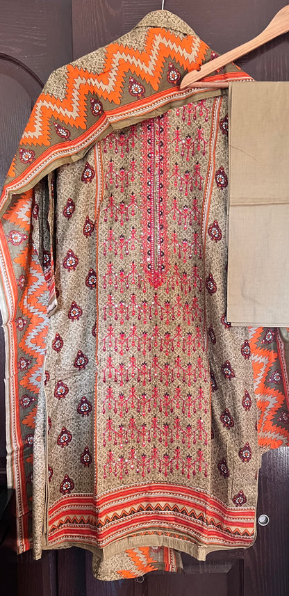 Pakistani cotton salwar kameez with sequins work