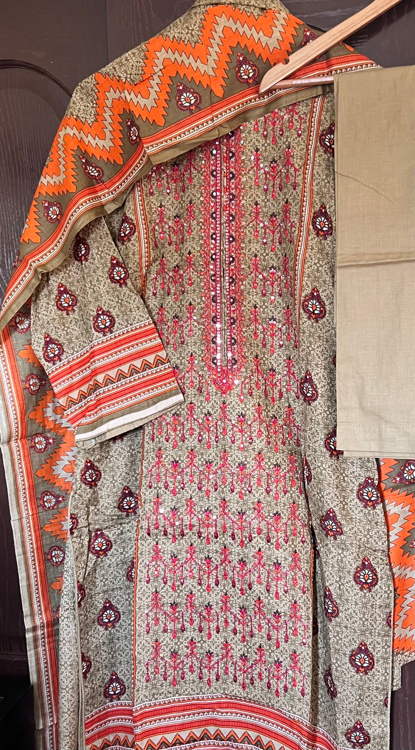 Pakistani cotton salwar kameez with sequins work