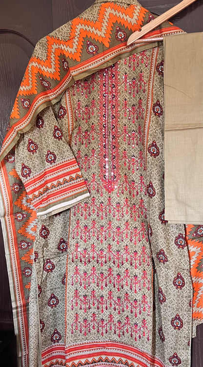 Pakistani cotton salwar kameez with sequins work
