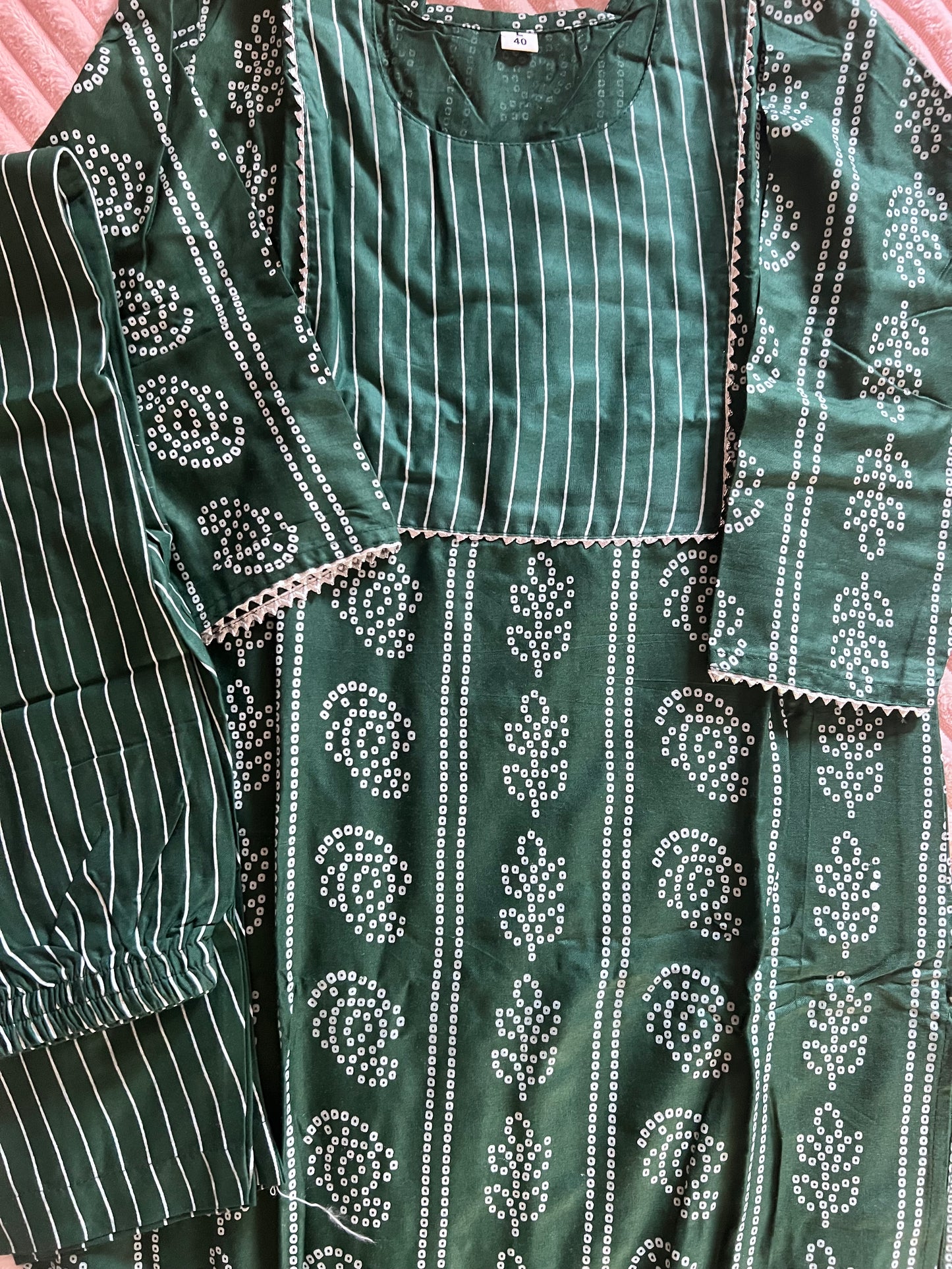 Bottle green cotton 2-piece kurti set