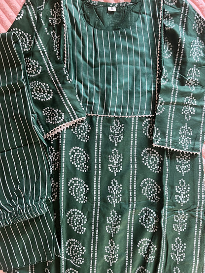 Bottle green cotton 2-piece kurti set