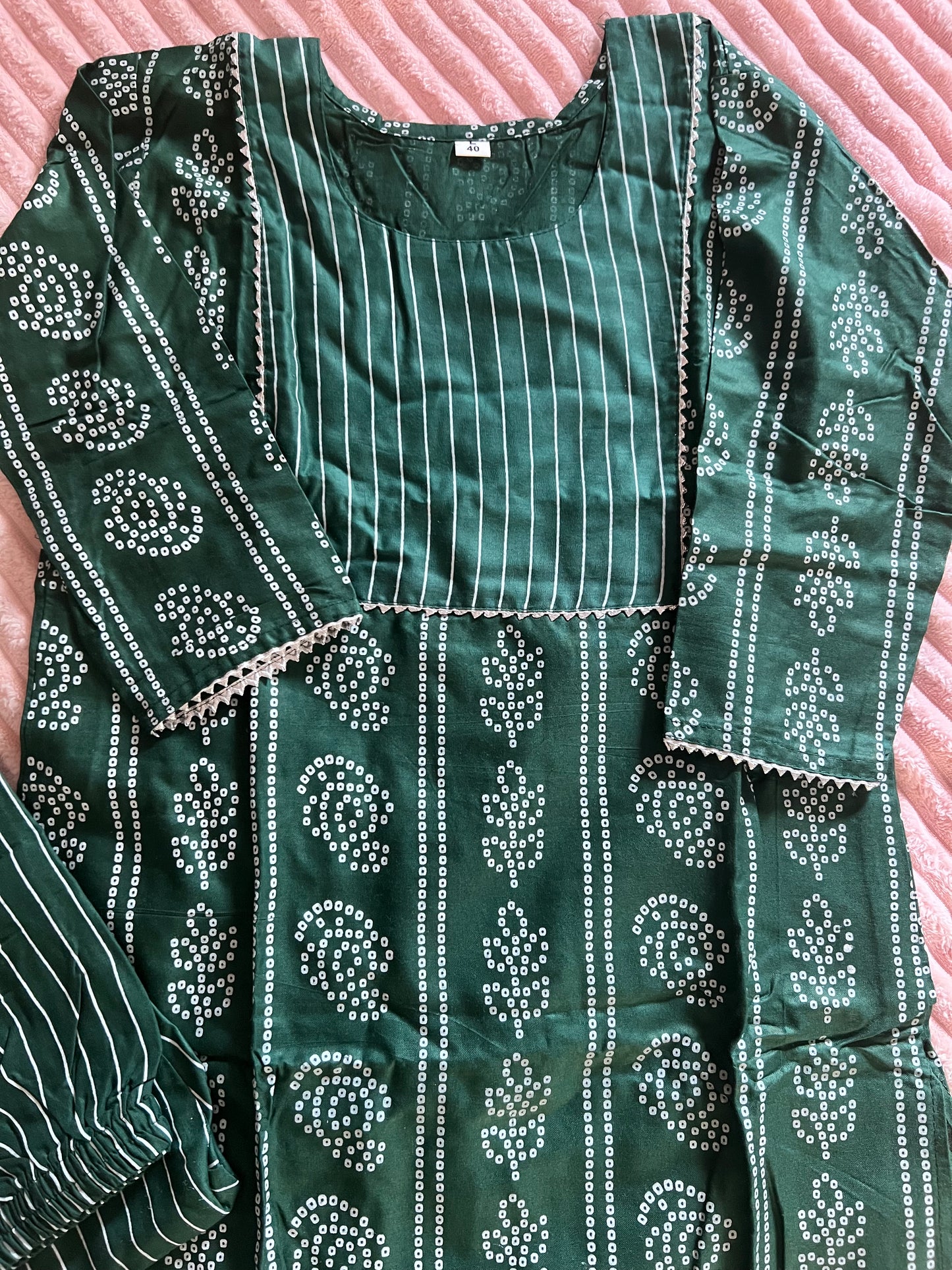 Bottle green cotton 2-piece kurti set