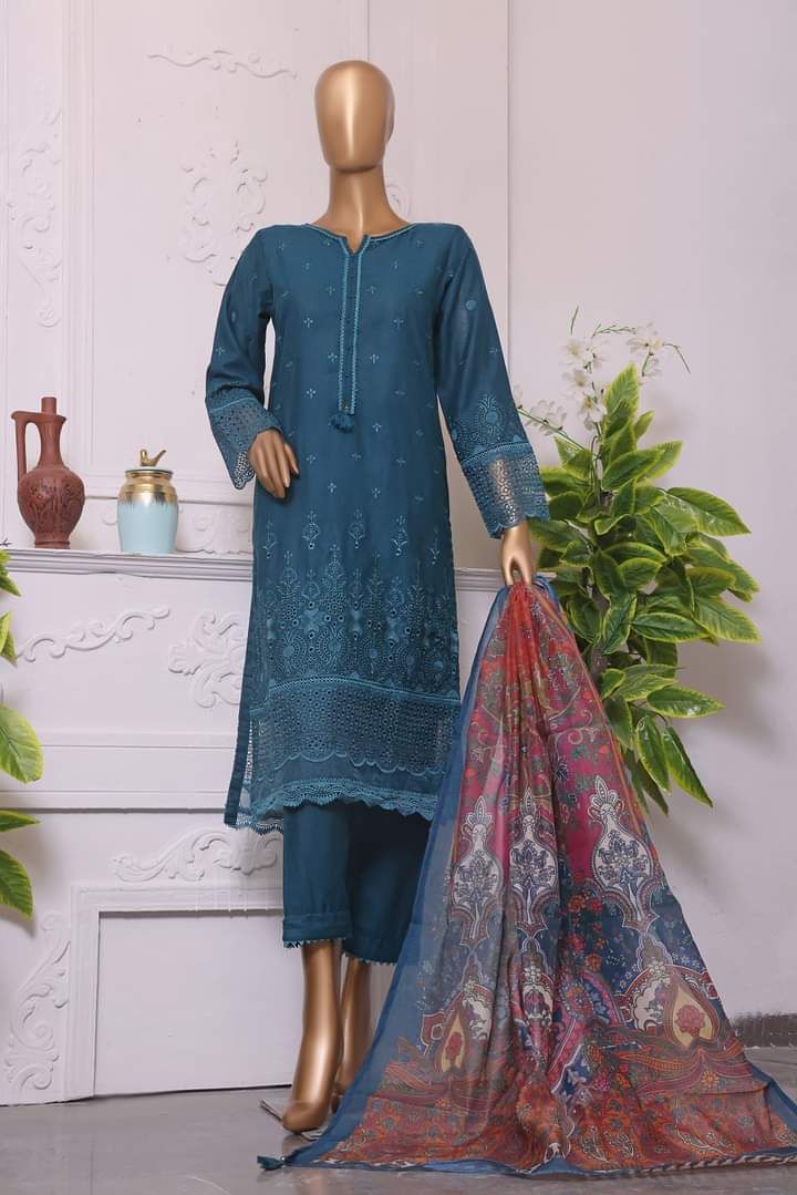 Serene Sapphire: Sadabahar Chikankari Formal Lawn 3-Piece Set