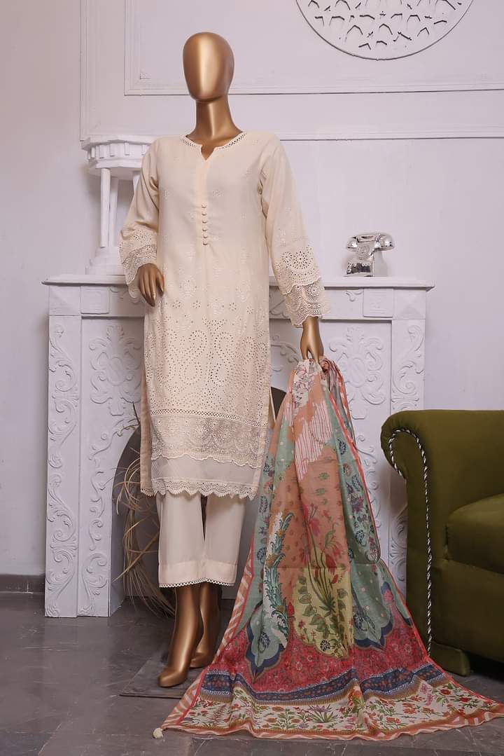 Radiant Amber: Sadabahar Chikankari Formal Lawn 3-Piece Set