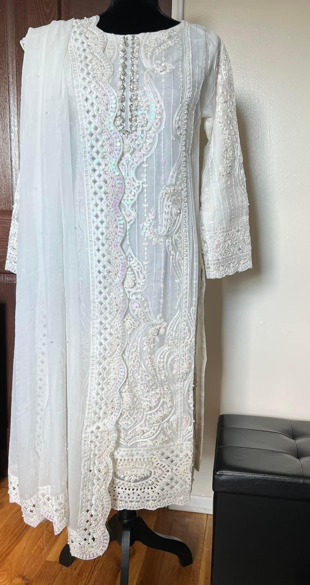 Enigmatic Aura: Maria B's Embroidered Organza Party Ensemble