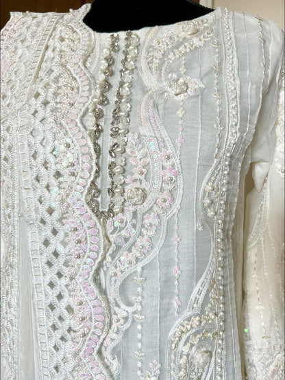 Enigmatic Aura: Maria B's Embroidered Organza Party Ensemble